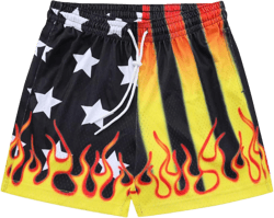 BOOMLEMON Men's Basketball Shorts Casual Workout Athletic Shorts Mesh Flame Graphic Print Running Short Pants Medium Star Flame Black Yellow