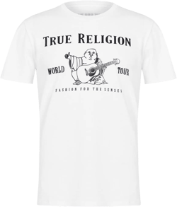 True Religion mens Short Sleeve Metallic Buddha Tee X-Large Optic White
