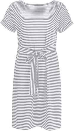 Women's Summer Striped Short Sleeve/Sleeve T Shirt Dress Crewneck Casual Tie Waist Stretchy Mini Dresses with Pockets