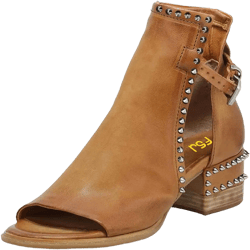 FSJ Women Peep Open Toe Sandals Boot Cut Out Buckle Ankle Bootie Comfortable Stacked Block Low Heeled Summer Sandal Shoes Size 4-15 M US 9 Brown Rivets