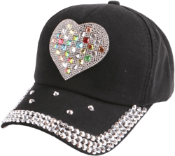 Women Bling Heart Shape Baseball Cap Rhinestones Vintage Jean Sport Hat One Size A03:black