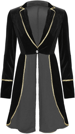 Moily Women's Velvet Victorian Steampunk Tailcoat Ringmaster Circus Show Blazer Jacket Party Wear XX-Large Black