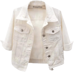 happlan Women's 3/4 Sleeve Short Denim Jacket Lapel Button Down Cropped Trucker Jean Jackets Coats Large White