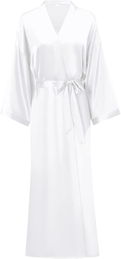 Women's Soft Long Satin Robes Long Silk Robes Full Length Robes Kimonos Silky Bath Robe Dressing Gowns Small-Medium Solid White