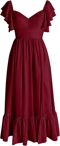 Formal Bridesmaid Dresses for Women Ruffle Sleeves Wedding Guest Dresses for Junior with Slit Burgundy 4