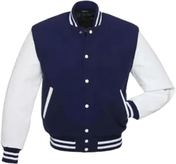 Zulin Men's Letterman Jackets Baseball Varsity Wool Body Genuine Leather Sleeves Bomber USA American Style Jacket 5X-Large Blue Body and White Sleeves