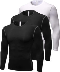 3 Pack Cool Dry Compression Shirts for Men Long Sleeve Baselayer Tops Running Workout T Shirt Small Black+black+white