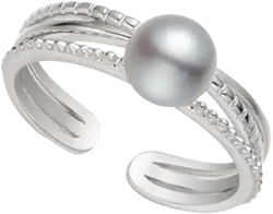 Akoya Silver Gray Round Pearl Open Ring