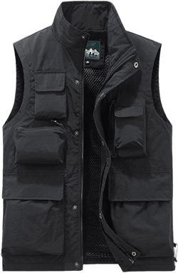 Men's Summer Outdoor Utility Fishing Work Safari Travel Photo Vests Pockets Lightweight Sleeveless Stand Collar Vests XX-Large Black