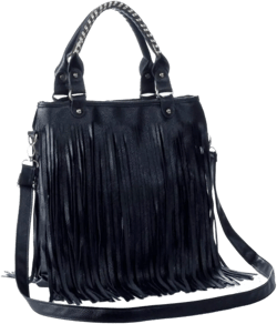 Downupdown Women Tassel Fringe Shoulder bag Big Tote Messenger Handbag Hobo Cross Body Bag (Black)