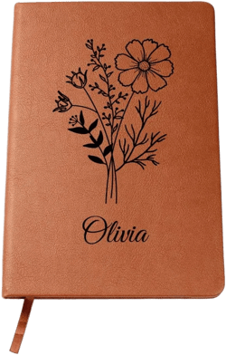 Hilis Personalized Birth Flower Journal for Women or Men, A5 Vegan Leather Lined Notebook for Writing, Daily Dream Wellness Travel Dairy
