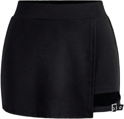 Floerns Women's Buckle Zipper Asymmetrical Wrap Skirts Shorts X-Small Black