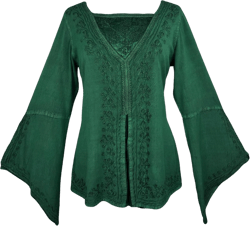Agan Traders Women’s 2025 Summer Long Bell Sleeve Embroidered Blouse - Elegant Tunic Bohemian Dress Tops for Women Large H Green