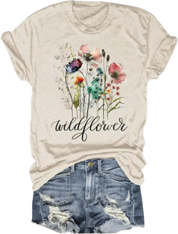 Women's Vintage Flowers Shirt Casual Boho Floral Printed T-Shirt Sunflower Wildflowers Graphic Tees Tops for Girl