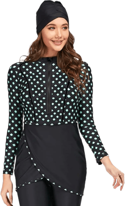 Muslim Swimsuits for Women Long Sleeve Floral Print Swimming Tops + Swimming Pants + Hijab Full Cover Burkini : Clothing, Shoes & Jewelry