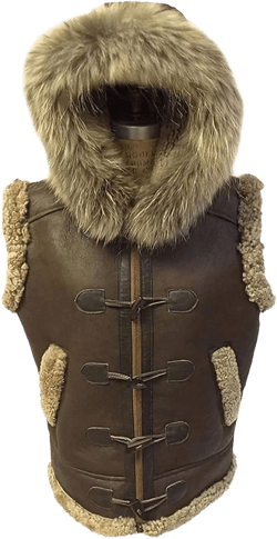 B3 Brown Bomber Removable Hoodie Real RAF Sheepskin Shearling Vest 4X-Large Brown