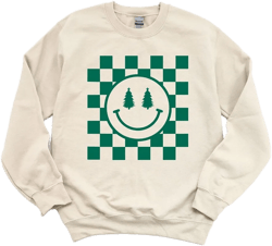 Simply Sage Market Women's Graphic Sweatshirt Checkered Christmas Smiley   - L - Dust