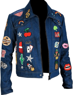 Mens Vintage John Rocket Concert Taron Egerton Blue Denim Jacket with Patches