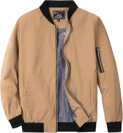 QLZ Men's Bomber Jackets Varsity Flight Jacket For Men Casual Lightweight Windbreaker Windproof Track Puffer Coat Large Khaki