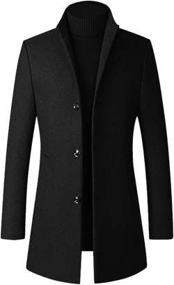 Ymosrh Motorcycle Jacket Men Slim-Fit Woolen Coat with Stand-Collar Solid Color Coat Mens Waterproof Jacket Medium Black