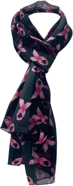 Rosemarie & Jubalee Women's Satin Stripe Lightweight Pink Ribbon Breast Cancer Awareness Fashion Scarf, 60" (Black Background)