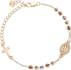 Religious Gift Rosary Bracelet for Women-14K Gold Plated Virgen de Guadalupe Rosary Beads Cross Charm Link Chain, Dainty Virgin Mary Catholic Gifts for Confirmation Baptism First Communion Godmother No Cards