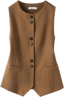 ChenKongHai Spring Autumn O-Neck Vest Women Coat Color - Short Sleeveless Jacket Female Waistcoat Tops Medium S1 Khaki