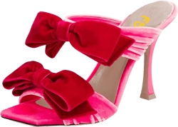 FSJ Women Sexy Two Bows Open Toe Mules Stiletto High Heel Slip On Party Evening Prom Dress Slides Sandals Shoes Size 4-15 US 5 Pink Velvet