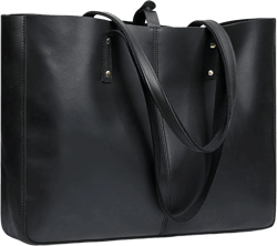 S-ZONE Genuine Leather Shoulder Tote Bag for Women Large Handbag Work Purse 1-black