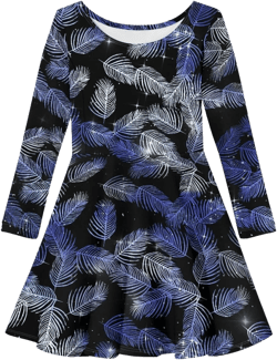 Girls Casual Long Sleeve T Shirt Dress Twirly Swing Graphic Print Novelty A Line Dress 15-16 Years Black Blue Feather