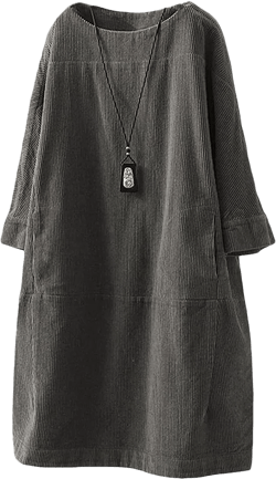 Minibee Women's Oversize Tunic Dress Corduroy Long Sleeve Tops with Pockets Medium Gray