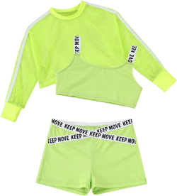 Kids Girls Hip Hop Dance Outfits Mesh Fishnet Net Sweatshirt Crop Tank Top and Booty Shorts Dancewear Green 6 Years