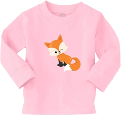 Kids Long Sleeve T Shirt Fox Blinks Cotton Boy & Girl Clothes Funny Graphic Tee Soft Pink Design Only 5 6T: Clothing, Shoes & Jewelry