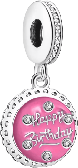 Annmors Silver Charms for Bracelets S925 Love Heart Mom Birthday Dangle for Women Bracelet & Necklace Pendant B2-Pink Birthday Cake Dangle