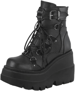 BORAMAX Gothic Platform wedge ankle boots Chunky low block heels Lace up zip Punk Motorcyle Combat Boots for Womens 8.5 Black