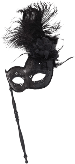 Costume Mask Feather Masquerade Mask Halloween Mardi Gras Cosplay Party Masque One Size Stick B Full Black