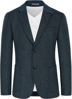 PJ PAUL JONES Mens Herringbone Blazer Vintage Tweed Wool Blend Sport Coat Jacket X-Large Dark Blue