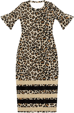 INSTANTARTS Womens Ruffle Dresses Elegant Bodycon Wedding Party Dress Crewneck Short Sleeve Beach Maxi Dresses X-Large Leopard Print