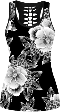 Sister Amy® Women's Easter Egg Rabbit Fashionable Patterns Print Hollow Out T-Shirt Crew Neck Plus Size Tank Top Medium C-white Flowers
