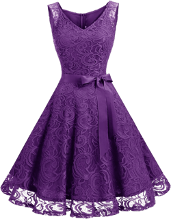 Dressystar Women Floral Lace Bridesmaid Party Dress Short Prom Dress V Neck Large A- Purple
