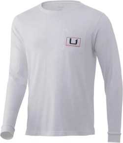 HUK Men's Pocket Tee | Long Sleeved Fishing T-Shirt Small United - White