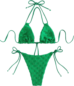 COZYEASE Women's Bikini Sets for Women Solid Halter String Thong Bikini Bathing Suits 2 Piece Swimsuit Green Solid L