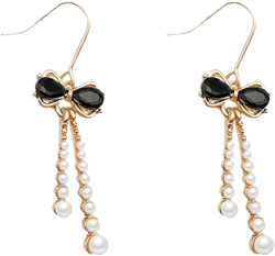 Pearl Bow Earrings for Women Black Bowknot Dangle Earring Gold Pearl Drop Earring for Girls Jewelry Gift