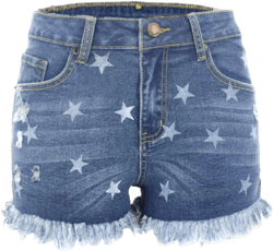 Women's Sexy Butt Lift Fraying Edges Stars Print Ripped Slim Stretch Denim Bermuda Shorts Jeans Light Blue US 16