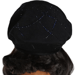 Women’s Spring Summer Fall Thin Cotton Knit Beret Hat with Rhinestone Crisscross Decoration