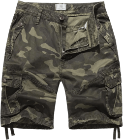 FOURSTEEDS Women's Casual Fitted Multi-Pockets Camouflage Twill Bermuda Cargo Shorts 14 Army Green Camo