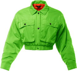 Women's Cropped Front Two Pocket Snap Quilted Padding Bomber Jacket Large Yawcjl0001 Neon Green