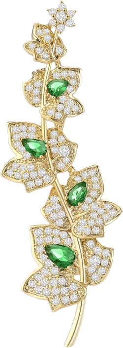 Gyn&Joy Cubic Zirconia Wedding Floral Leaf Brooch Green