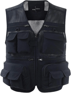Lentta Men's Fishing Vest Summer Outdoor Lightweight Work Photo Vest 16 Pockets Large Mesh Navyblue
