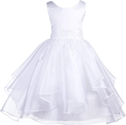 ekidsbridal Asymmetric Ruffled Organza Sequins Flower Girl Dresses for Formal Events 012 2 White